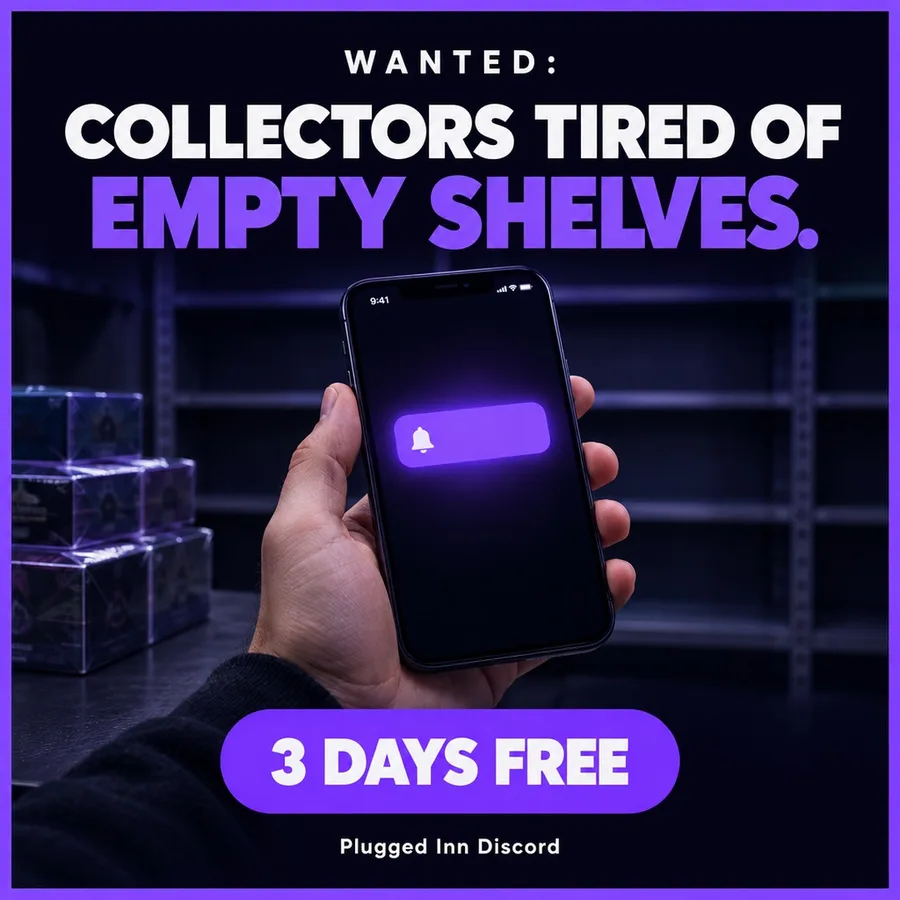 A hand holding a phone with a notification. Text: Wanted: collectors tired of empty shelves. 3 days free.