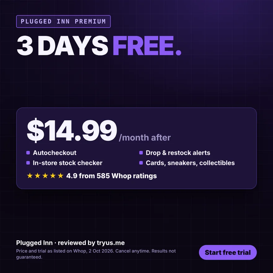 Plugged Inn Premium offer card: $14.99 a month after a 3-day trial
